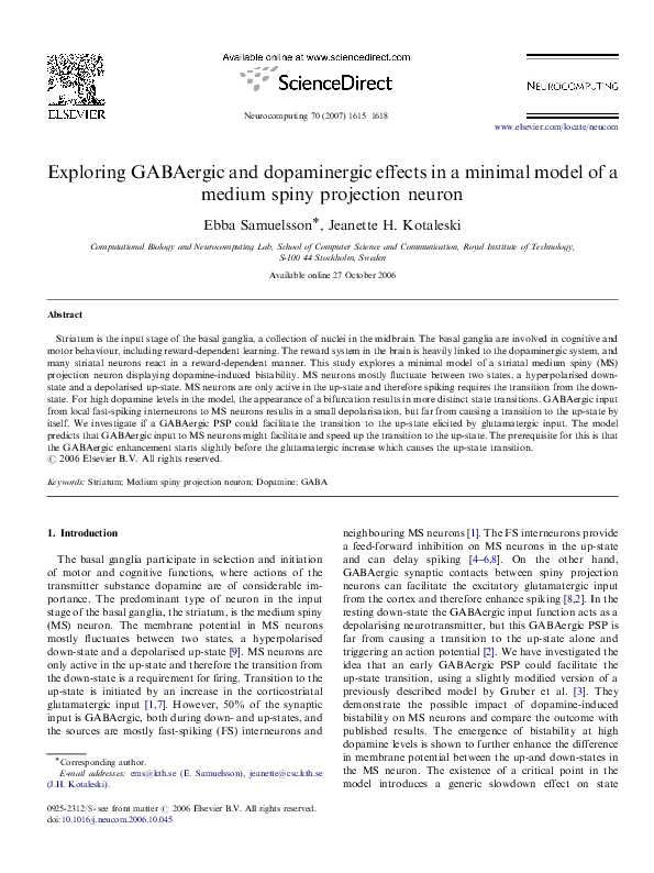 (PDF) Exploring GABAergic and dopaminergic effects in a minimal model ...