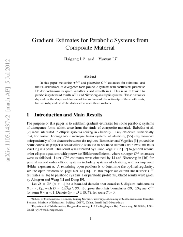(PDF) Gradient Estimates for Parabolic Systems from Composite Material ...