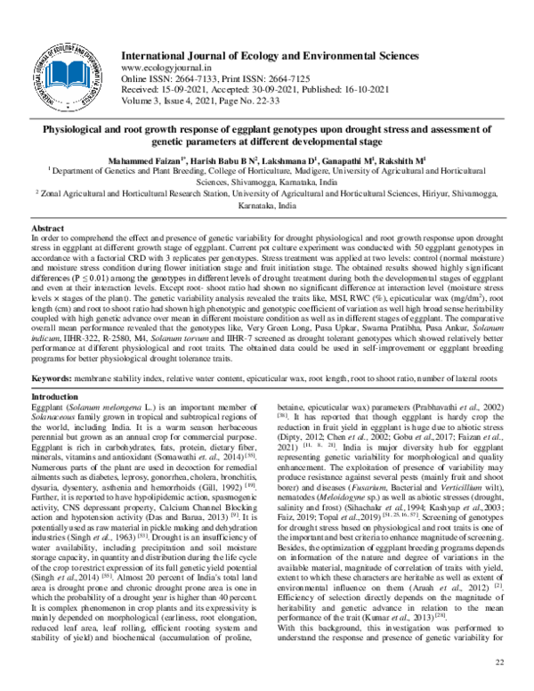 (PDF) Physiological and root growth response of eggplant genotypes upon ...
