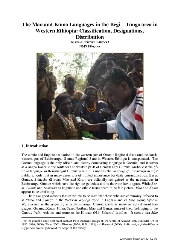 (PDF) The Mao and Komo Languages in the Begi – Tongo area in Western ...