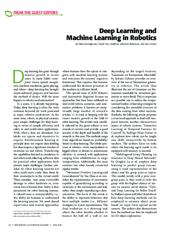 (PDF) Deep Learning and Machine Learning in Robotics [From the Guest ...