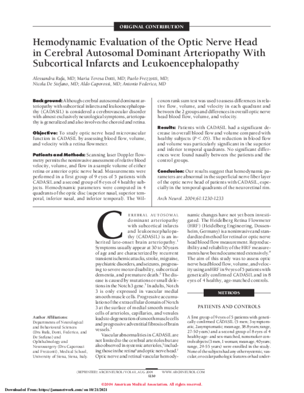 (PDF) Hemodynamic Evaluation of the Optic Nerve Head in Cerebral ...