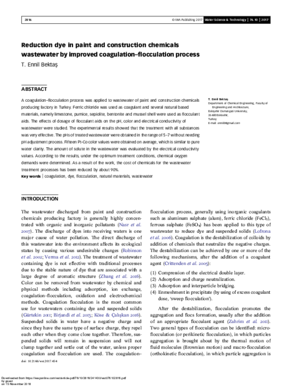 (PDF) Reduction dye in paint and construction chemicals wastewater by ...
