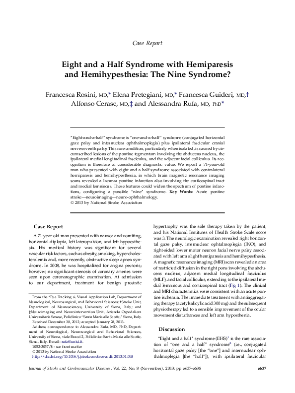 (PDF) Eight and a Half Syndrome with Hemiparesis and Hemihypesthesia ...