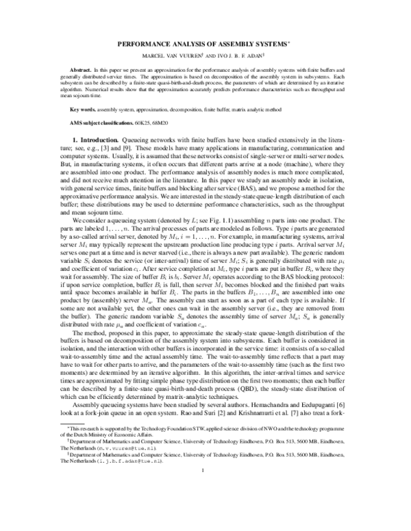 (PDF) Performance analysis of assembly systems