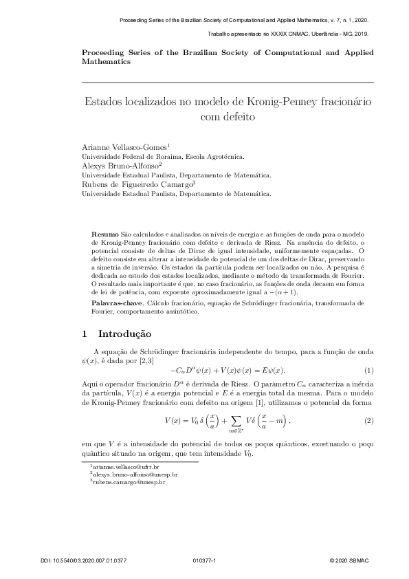 Pdf Estados Localizados No Modelo De Kronig Penney Fracionário Com