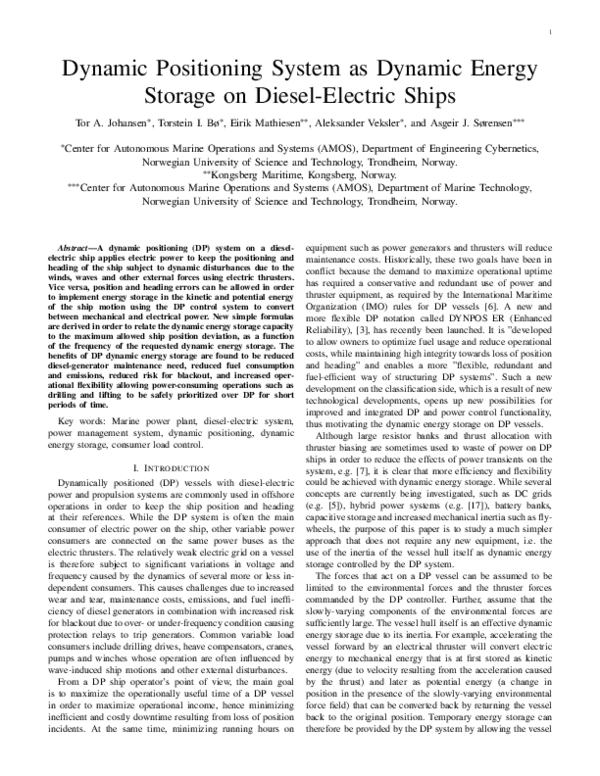 (PDF) Dynamic Positioning System as Dynamic Energy Storage on Diesel