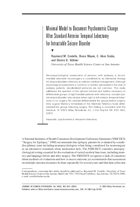 (PDF) Minimal model to document psychometric change after standard ...