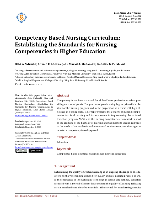 (PDF) Competency Based Nursing Curriculum: Establishing the Standards ...
