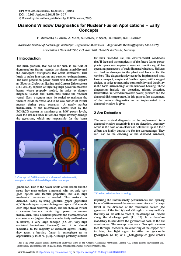 (PDF) Diamond Window Diagnostics for Nuclear Fusion Applications ...
