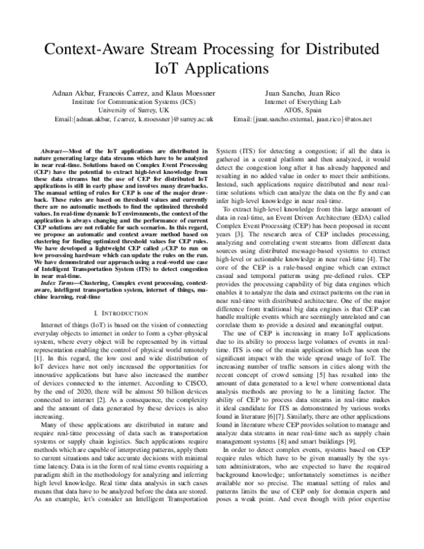 (PDF) Context-aware stream processing for distributed IoT applications