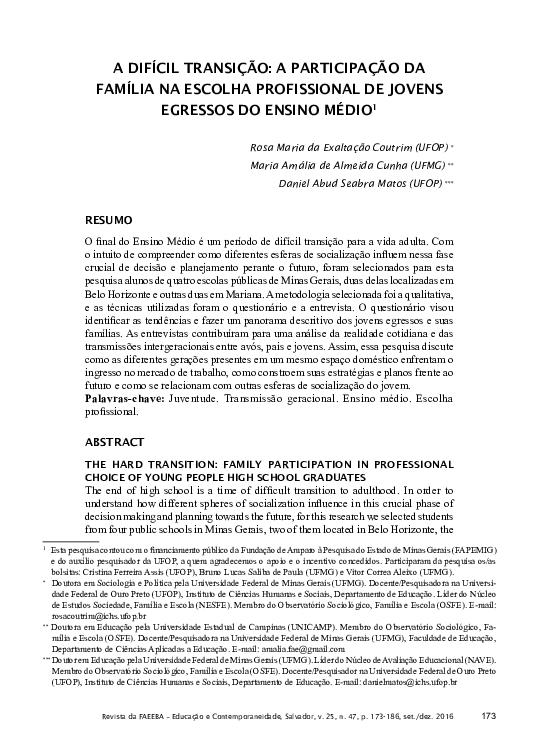 (PDF) A Difícil Transição: A Participação Da Família Na Escolha ...