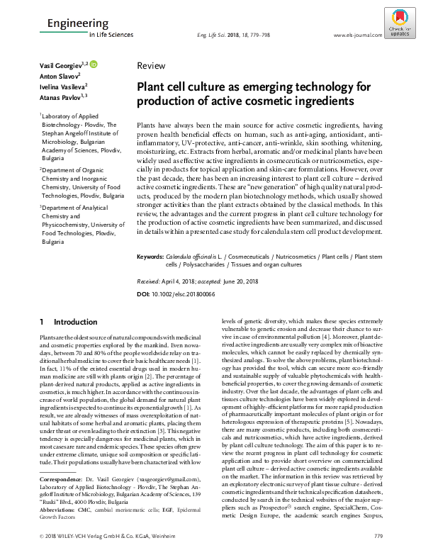 (PDF) Plant cell culture as emerging technology for production of