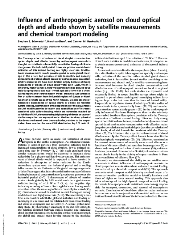 (PDF) Influence of anthropogenic aerosol on cloud optical depth and ...