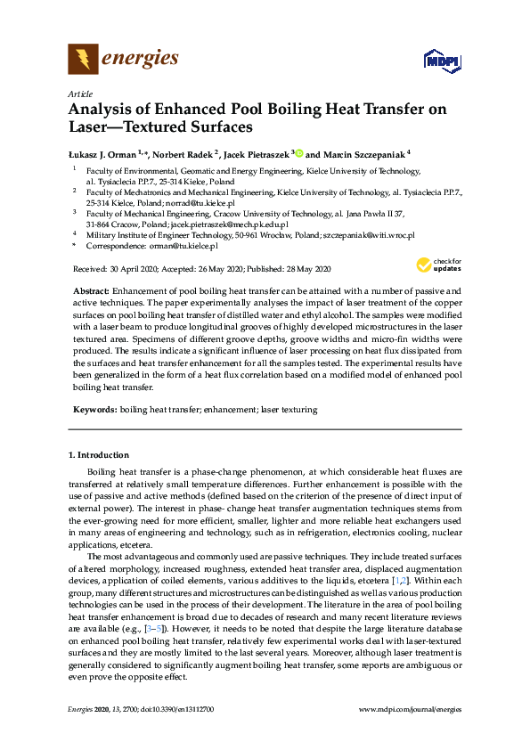 (PDF) Analysis of Enhanced Pool Boiling Heat Transfer on Laser—Textured ...