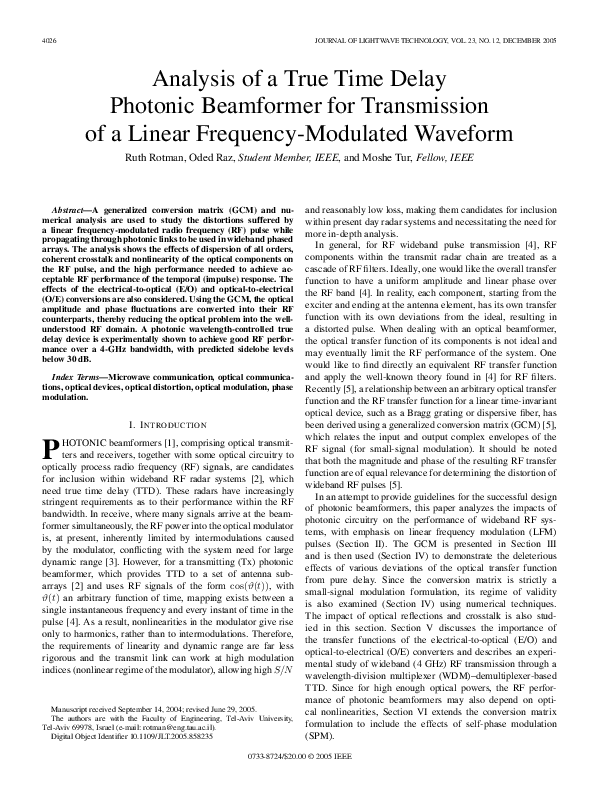 (PDF) Analysis of a true time delay photonic beamformer for ...