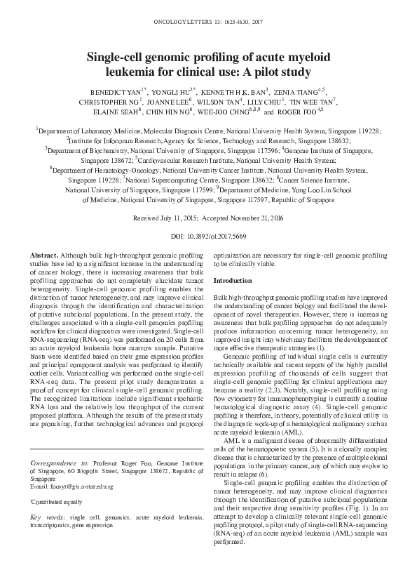 (PDF) Single-cell genomic profiling of acute myeloid leukemia for ...