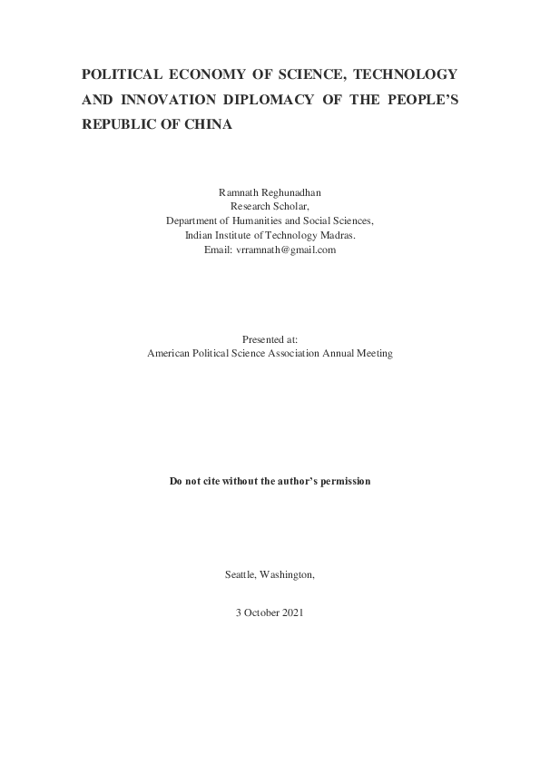 (PDF) Political Economy of Science, Technology and Innovation Diplomacy ...