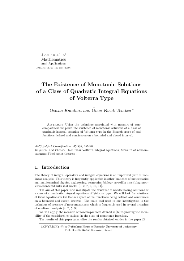 (PDF) The Existence of Monotonic Solutions of a Class of Quadratic ...
