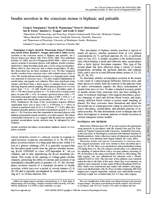 (PDF) Insulin secretion in the conscious mouse is biphasic and pulsatile