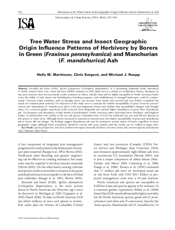 (PDF) Tree Water Stress and Insect Geographic Origin Influence Patterns ...