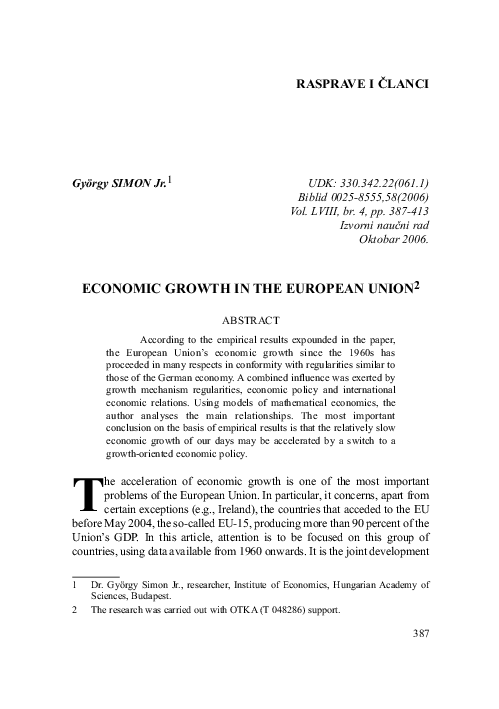 (PDF) Economic Growth in the European Union