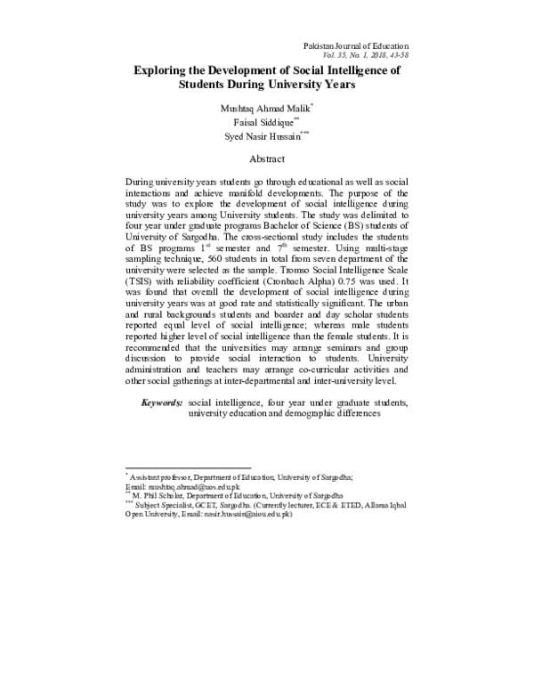 (PDF) Exploring the Development of Social Intelligence of Students ...