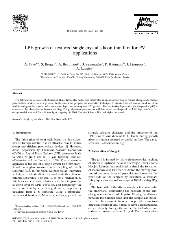 (PDF) LPE growth of textured single crystal silicon thin film for PV ...
