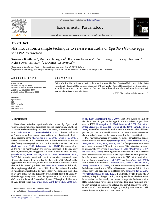 (PDF) PBS incubation, a simple technique to release miracidia of ...
