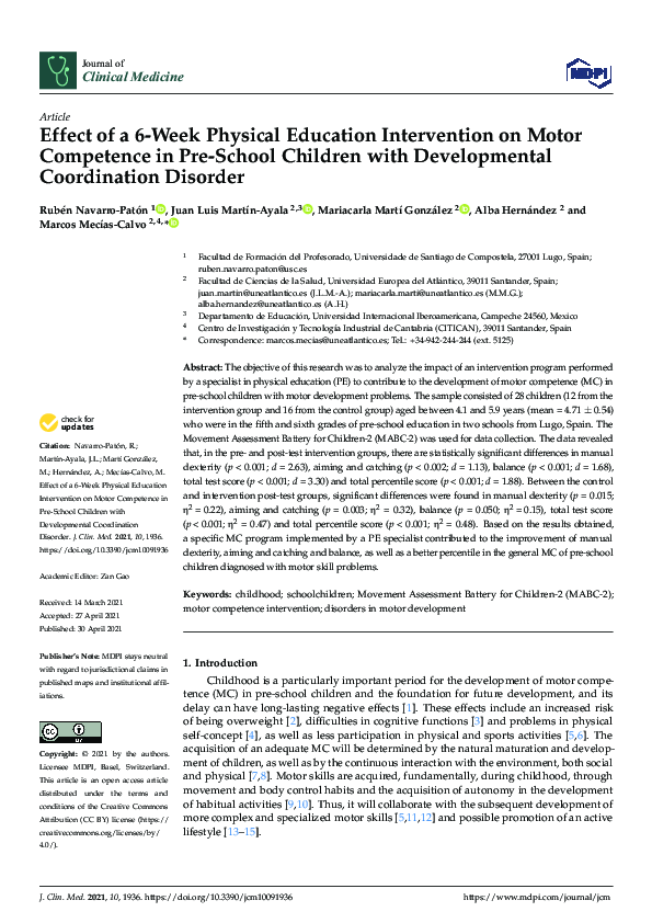 (PDF) Effect of a 6-Week Physical Education Intervention on Motor ...