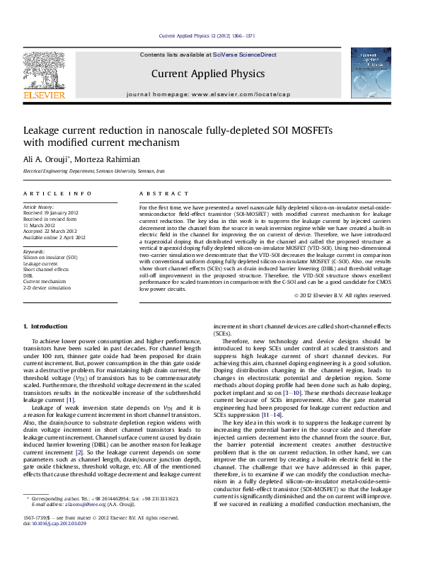 (PDF) Leakage current reduction in nanoscale fully-depleted SOI MOSFETs ...