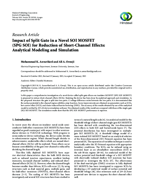 (PDF) Impact of Split Gate in a Novel SOI MOSFET (SPG SOI) for ...