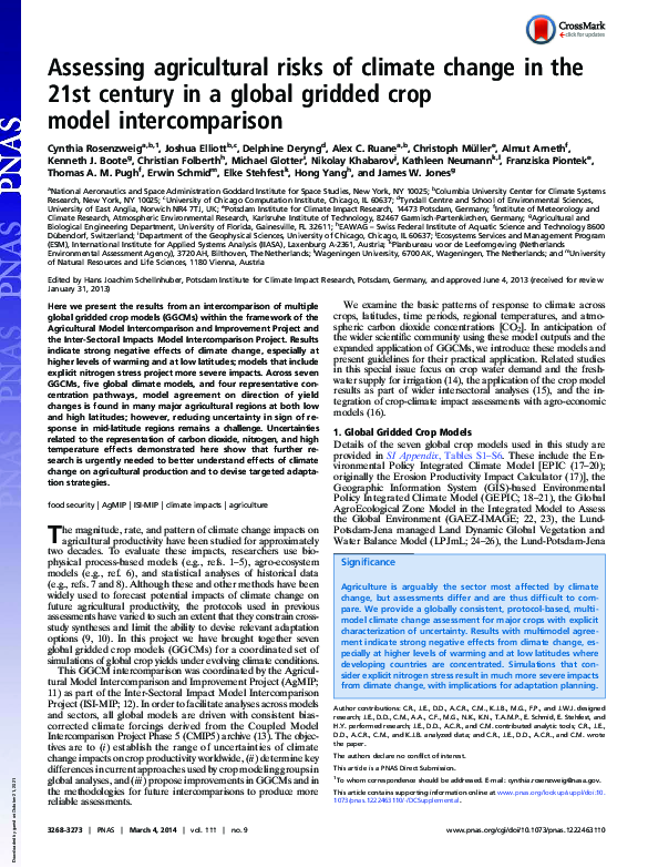 (PDF) Assessing agricultural risks of climate change in the 21st ...