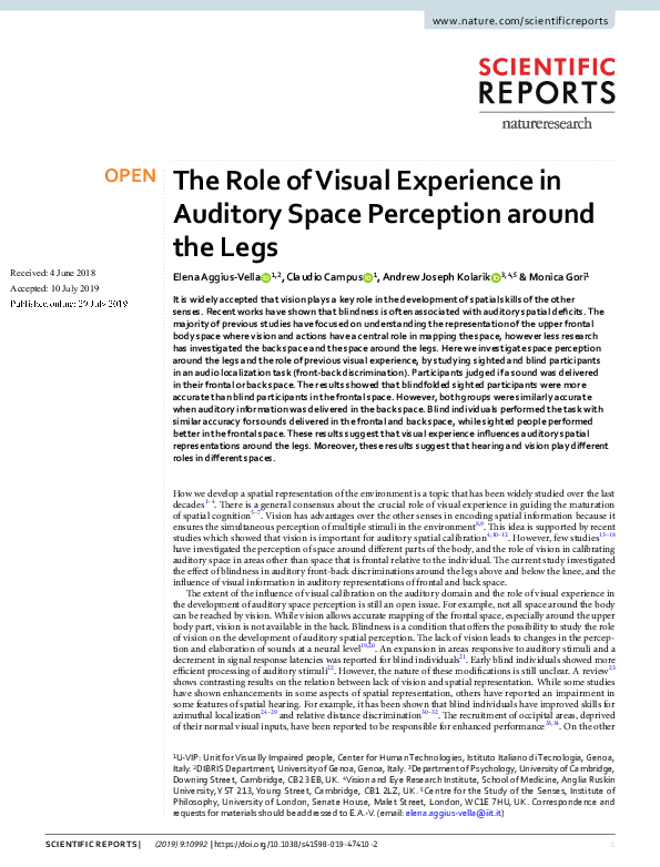 (PDF) The Role of Visual Experience in Auditory Space Perception around ...