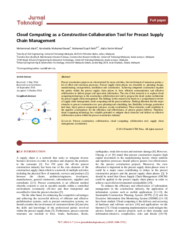 (PDF) Cloud Computing as a Construction Collaboration Tool for Precast ...