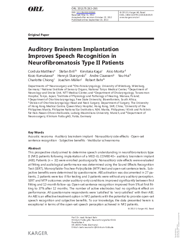 (PDF) Auditory Brainstem Implantation Improves Speech Recognition in ...