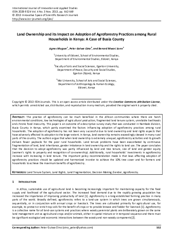 (PDF) Land Ownership and its Impact on Adoption of Agroforestry ...