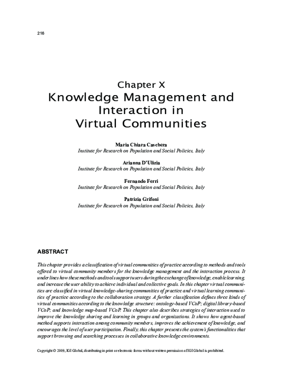 (PDF) Knowledge management and interaction in virtual communities