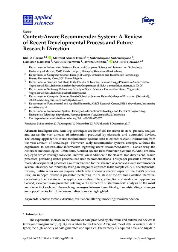 (PDF) Context-Aware Recommender System: A Review of Recent ...