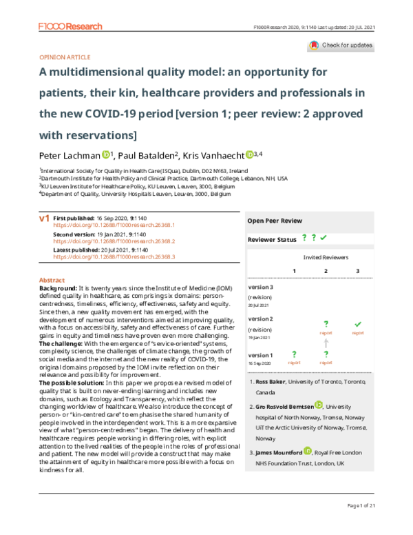 (PDF) A multidimensional quality model: an opportunity for patients ...
