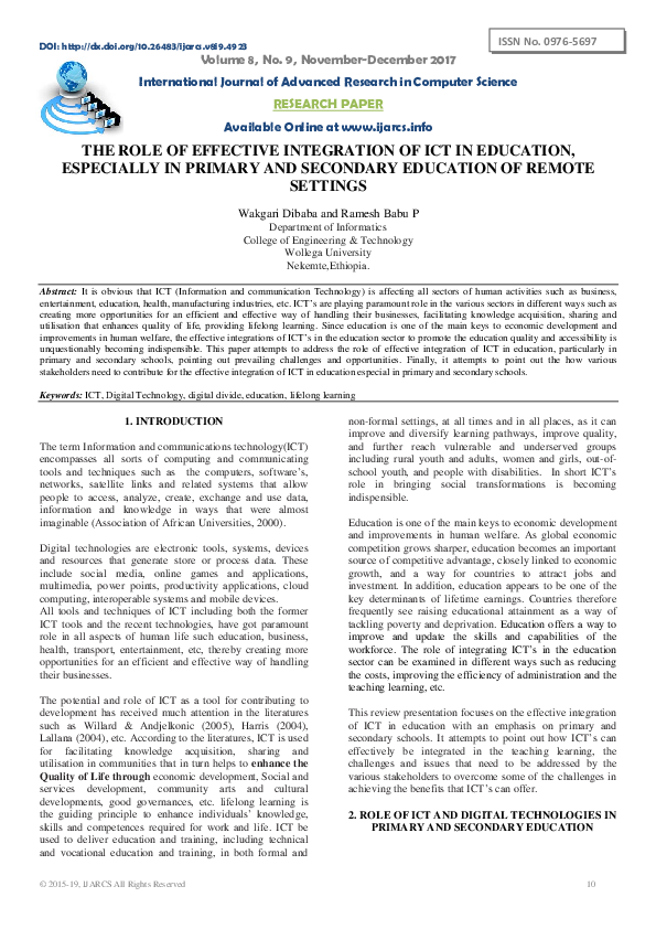 (PDF) The Role of Effective Integration of Ict in Education, Especially ...