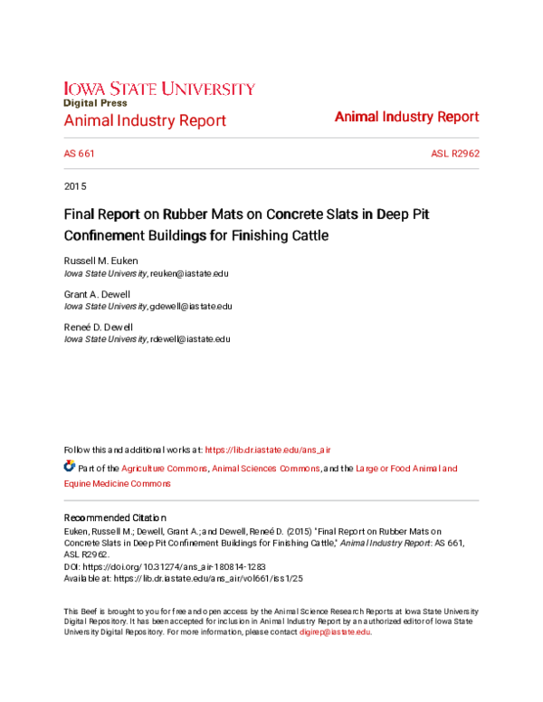 (PDF) Final Report on Rubber Mats on Concrete Slats in Deep Pit