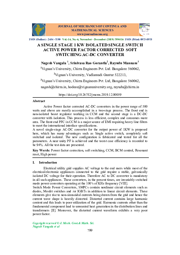 (PDF) A Single Stage 1 KW Isolated Single Switch Active Power Factor ...