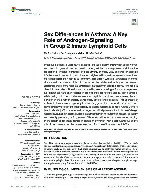 (PDF) Sex Differences in Asthma: A Key Role of Androgen-Signaling in ...