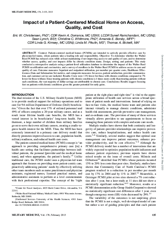 (PDF) Impact of a patient-centered medical home on access, quality, and ...