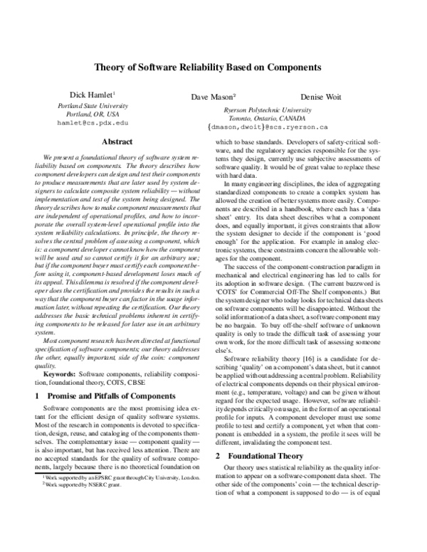 (PDF) Theory of software reliability based on components