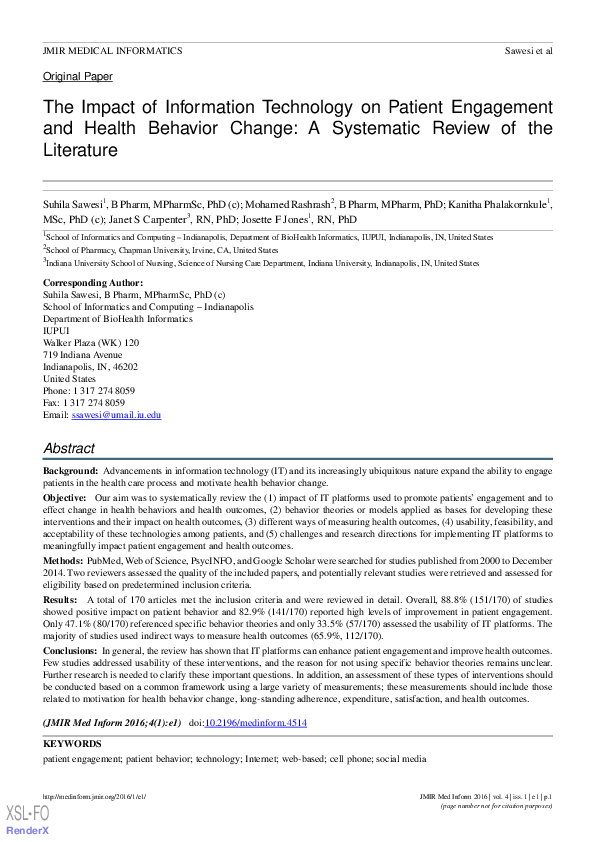 (PDF) The Impact of Information Technology on Patient Engagement and ...