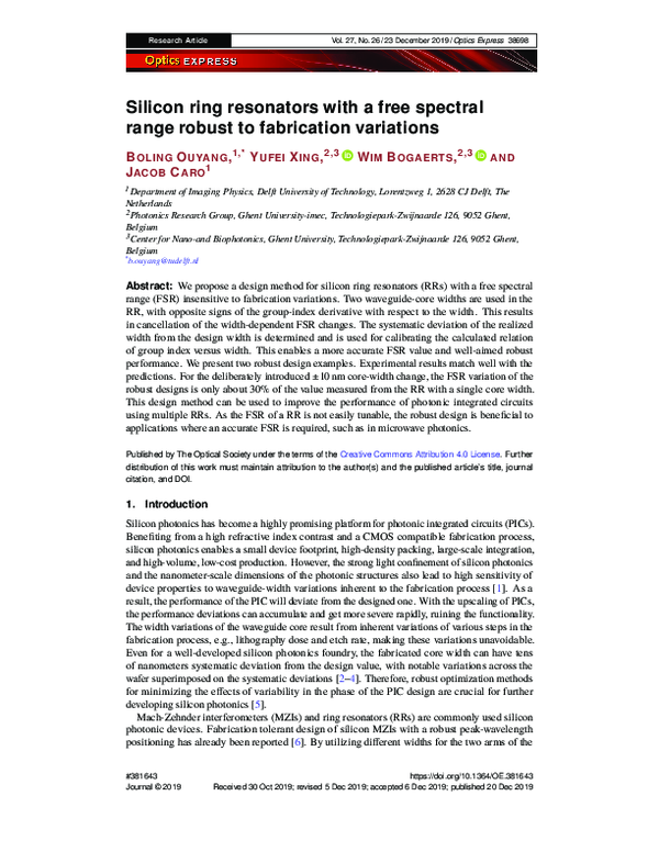 (PDF) Silicon ring resonators with a free spectral range robust to ...