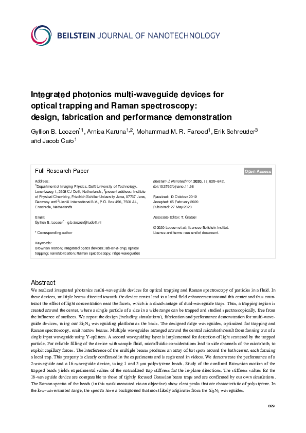 (PDF) Integrated photonics multiwaveguide devices for optical trapping