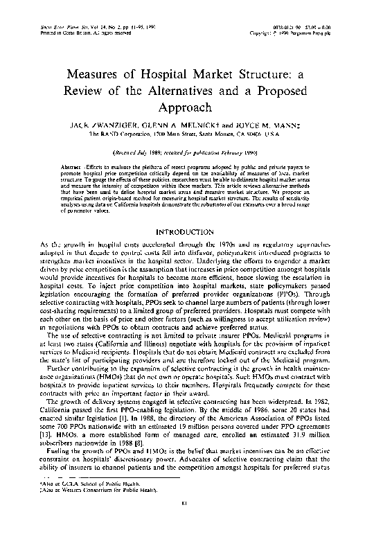 (PDF) Measures of hospital market structure a review of the